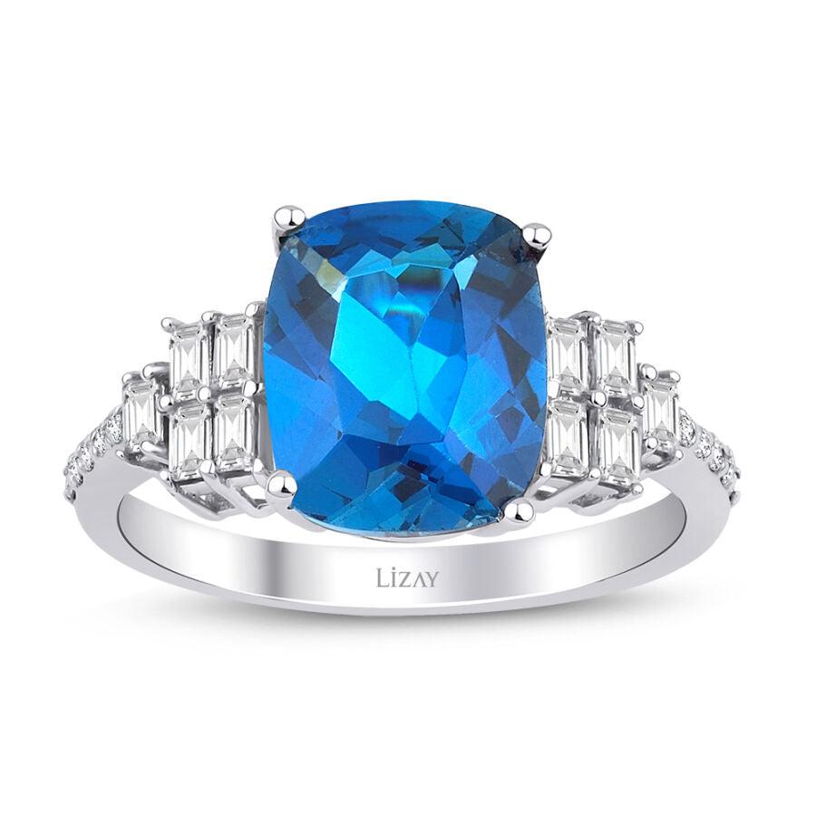 3.79 ct. Diamant Blauer Topas Ring