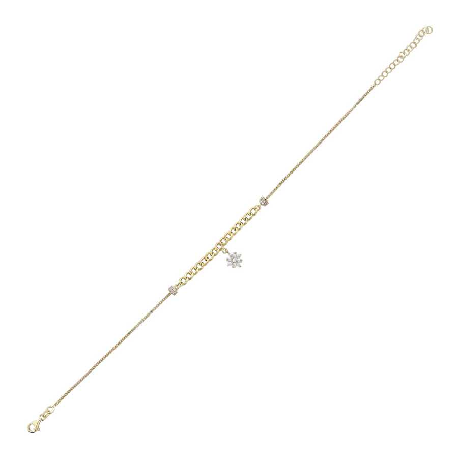 Baguette-Fußkettchen mit Blumen-Motiv aus Gold