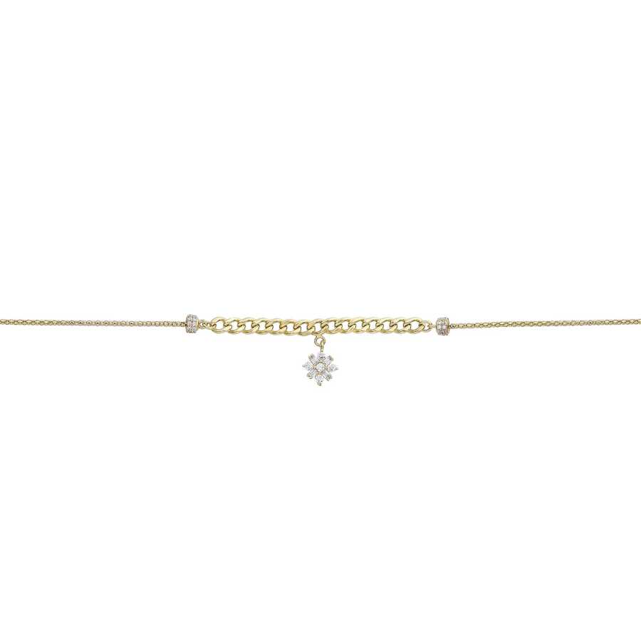 Baguette-Fußkettchen mit Blumen-Motiv aus Gold