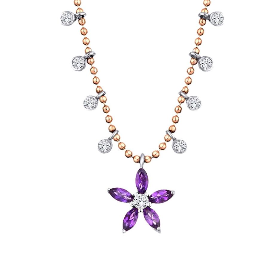 0,57 ct. Diamant Amethyst Blume Halskette