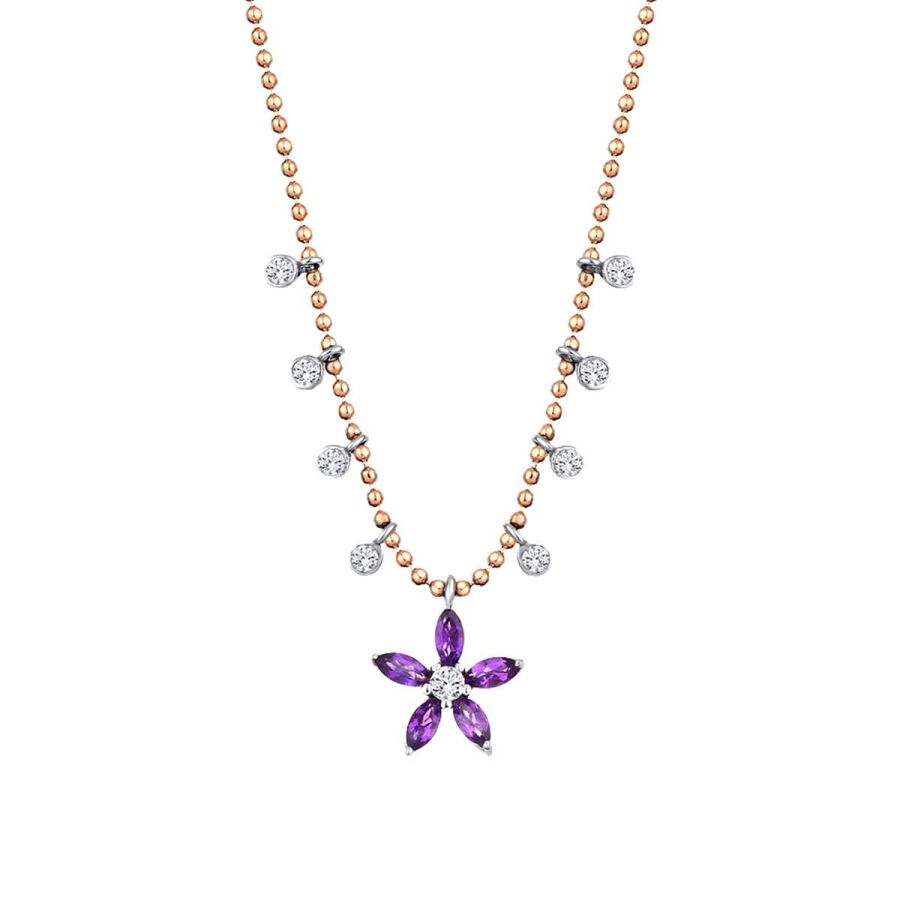 0,57 ct. Diamant Amethyst Blume Halskette