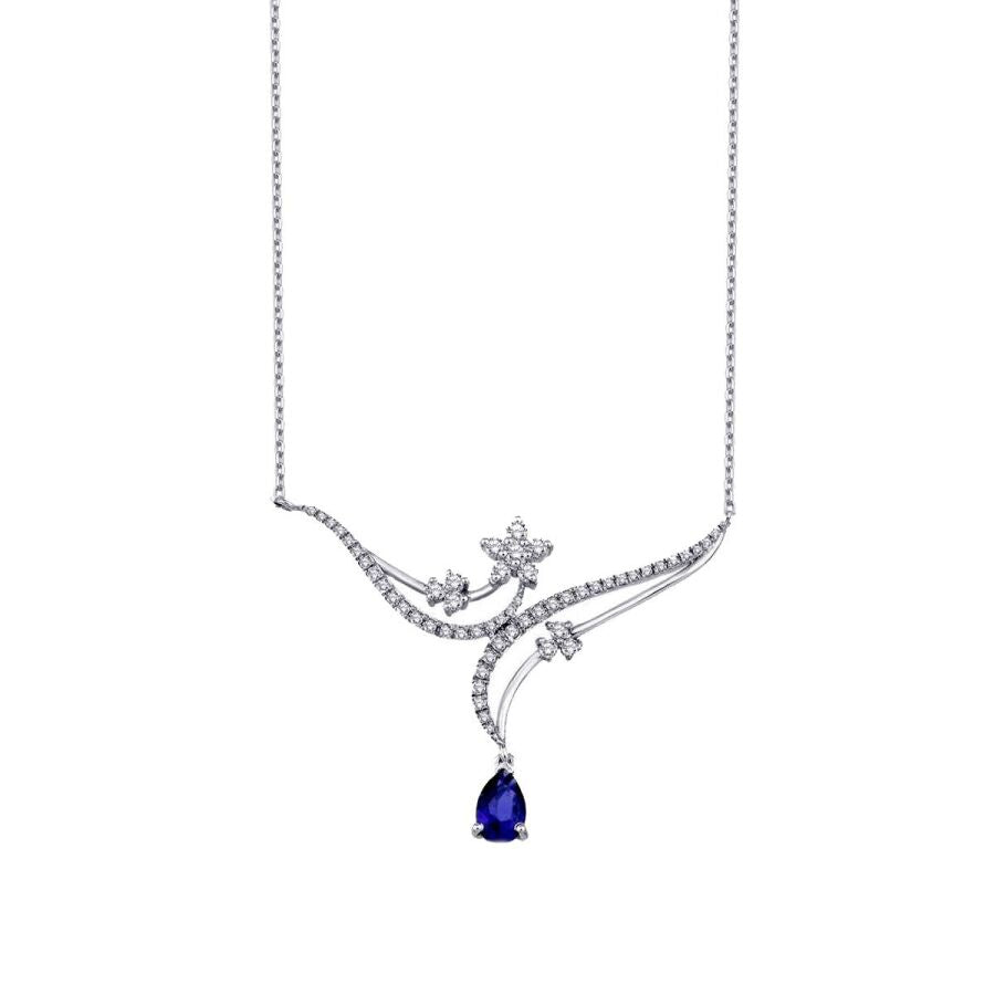 0.86 ct. Diamant Blumen Saphir Halskette