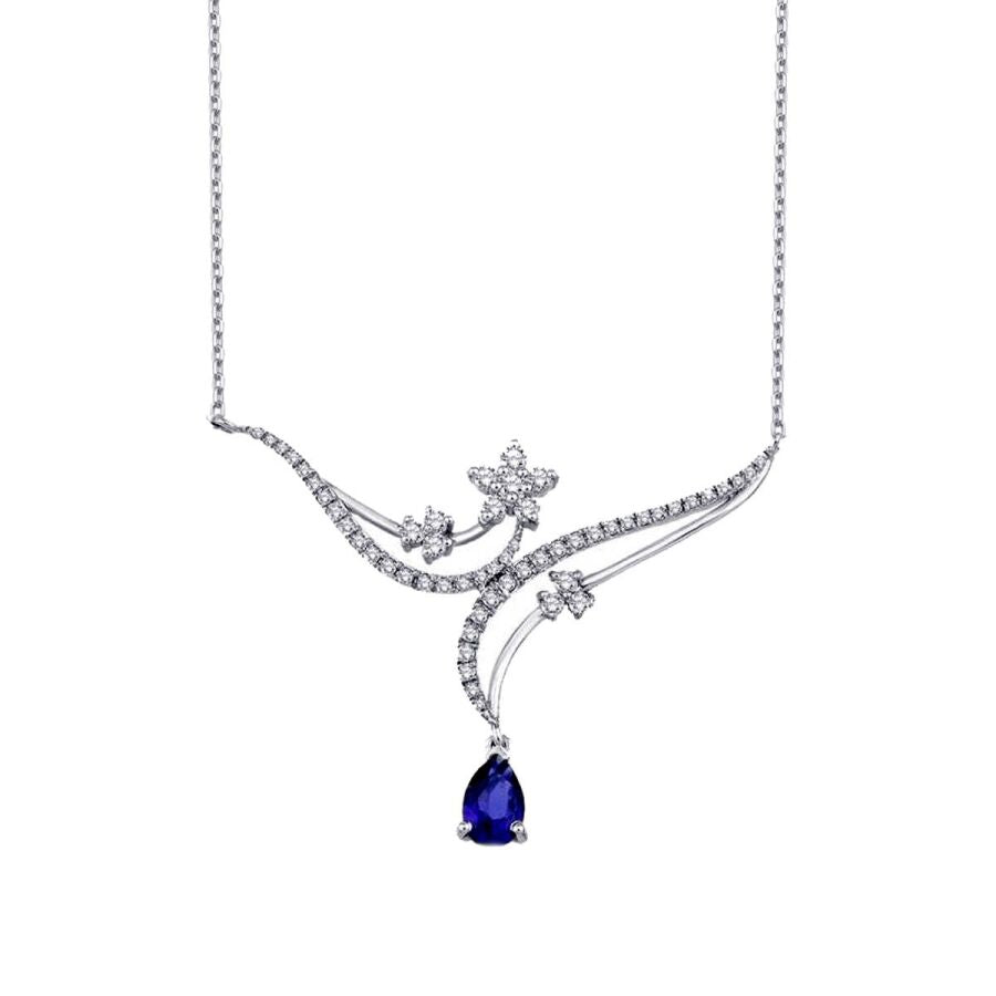 0.86 ct. Diamant Blumen Saphir Halskette