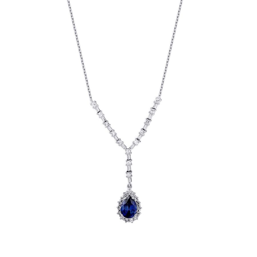 1.99 ct. Diamant Tropfen Saphir Halskette