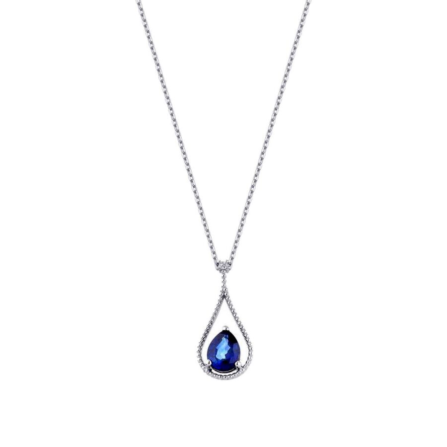 1.98 ct. Diamant Tropfen Saphir Halskette