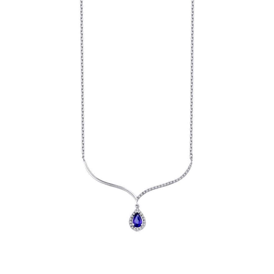 0,78 ct. Diamant Tropfen Saphir Halskette