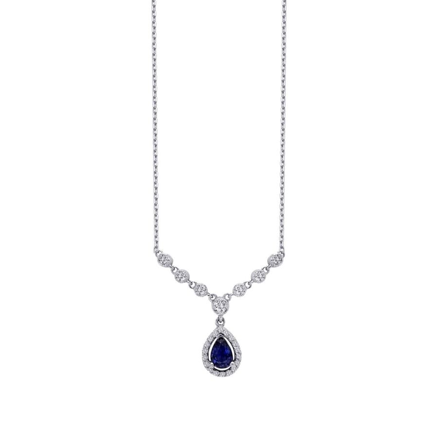 0.67 ct. Diamant Tropfen Saphir Halskette