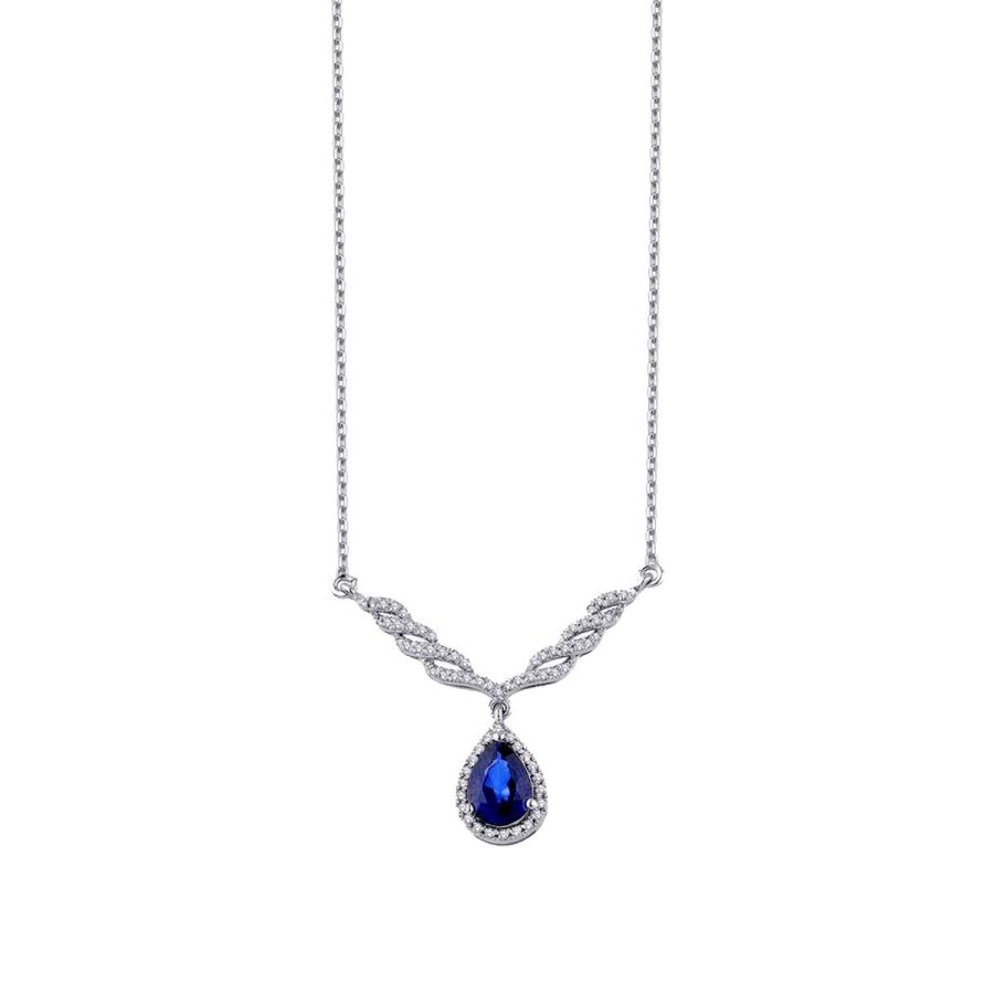 1.06 ct. Diamant Tropfen Saphir Halskette