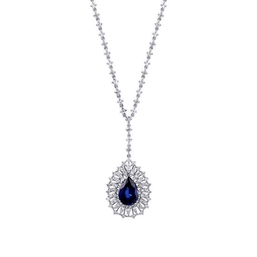 5.24 ct. Diamant Tropfen Saphir Halskette