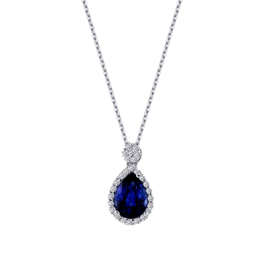 0.73 ct. Diamant Tropfen Saphir Halskette