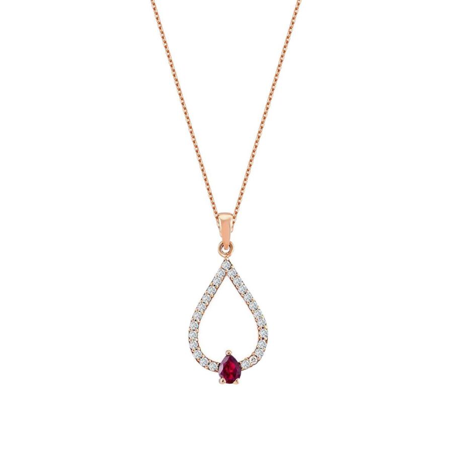 0.24 ct. Diamant Tropfen Rubin Halskette