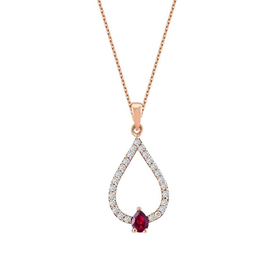 0.24 ct. Diamant Tropfen Rubin Halskette
