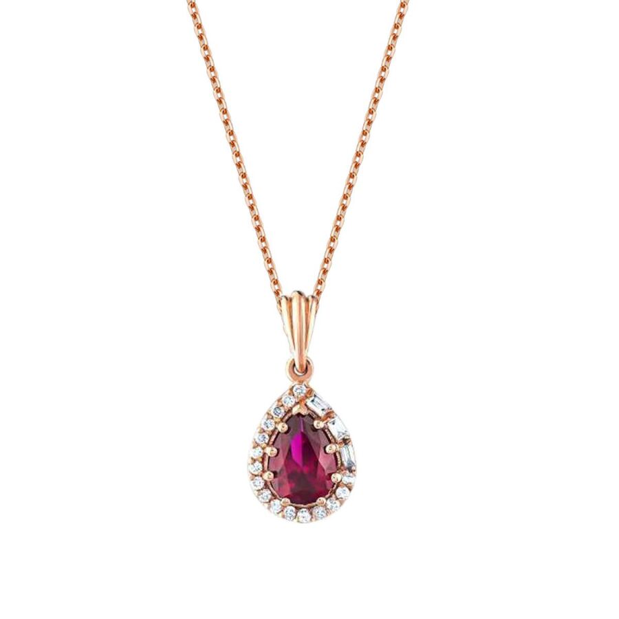 1,18 ct. Diamant Tropfen Rubin Halskette
