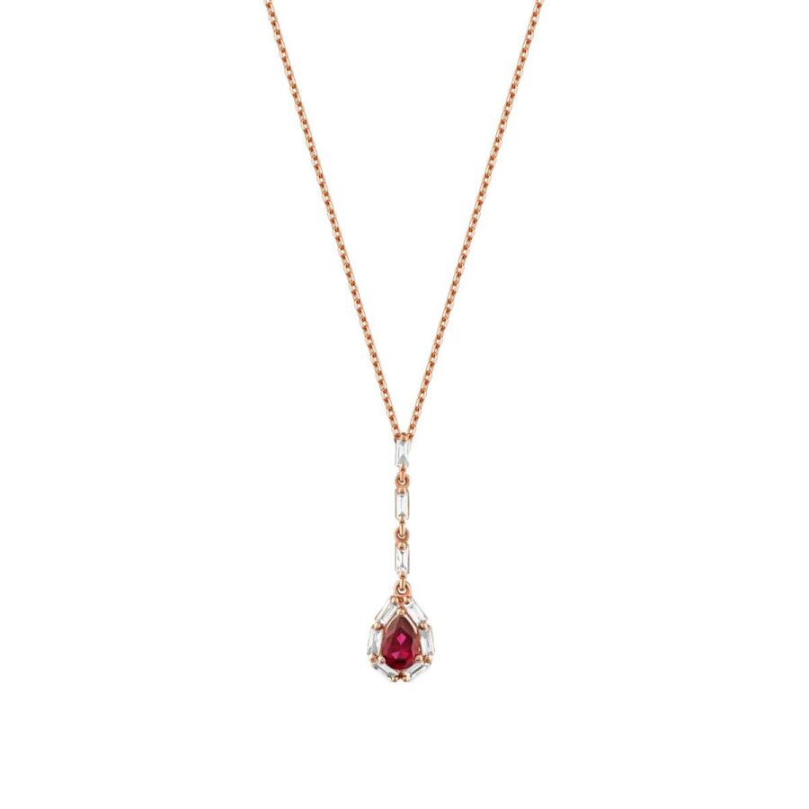 0,75 ct. Diamant Baguette Rubin Halskette