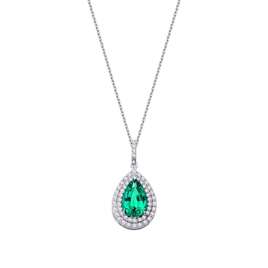 0.47 ct. Diamant Smaragd Tropfen Halskette