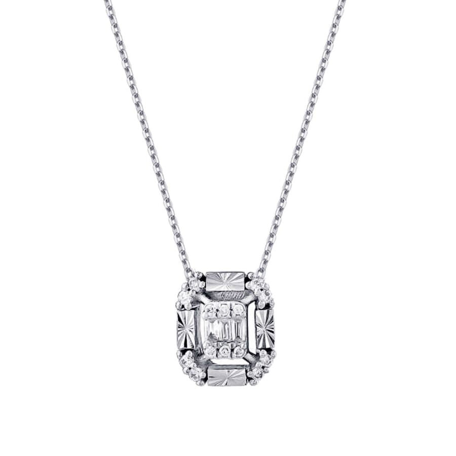 0.09 ct. Diamant Effekt Baguette Halskette
