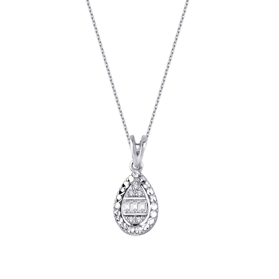 0,06 ct. Diamant Baguette Tropfen Halskette