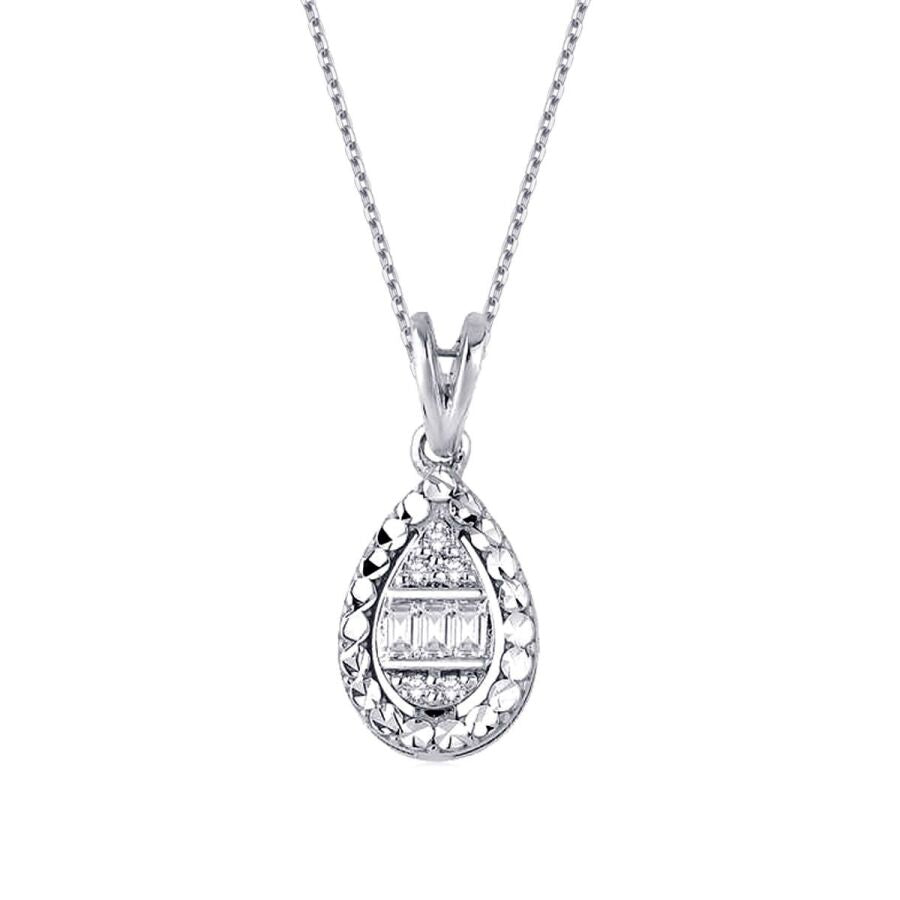 0,06 ct. Diamant Baguette Tropfen Halskette