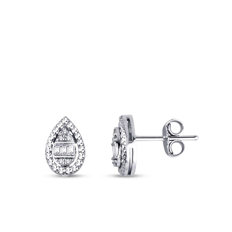 0,10 ct. Diamant Tropfen Baguette Ohrringe