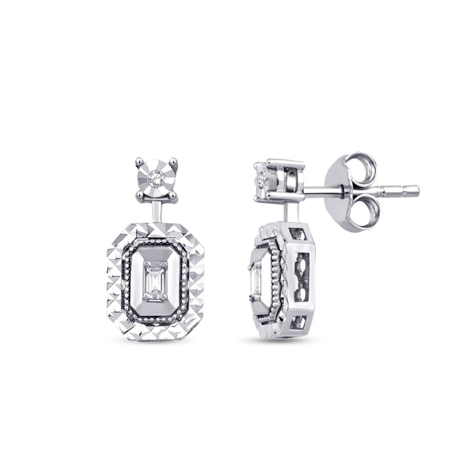 0,09 ct. Diamant Effekt Baguette Ohrringe