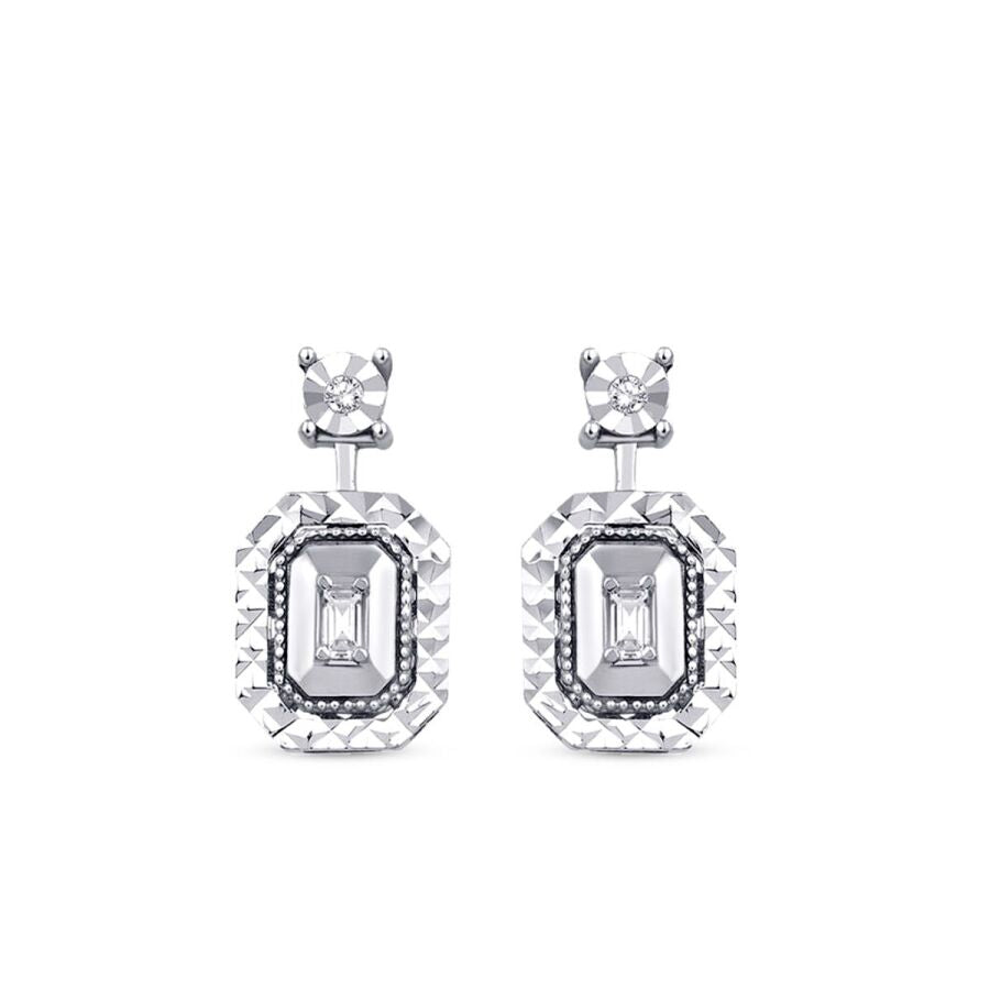 0,09 ct. Diamant Effekt Baguette Ohrringe