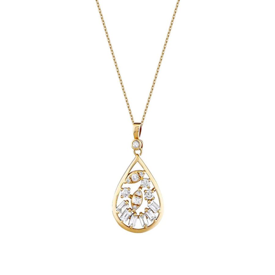 0.37 ct. Diamant Tropfen Baguette Halskette