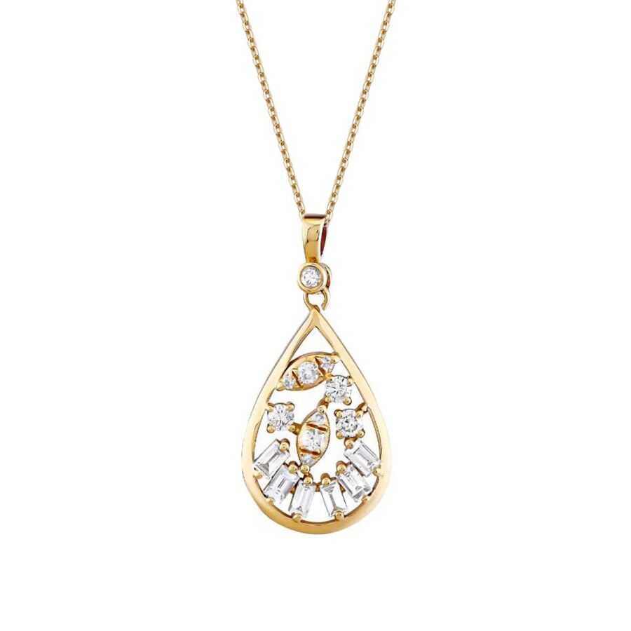0.37 ct. Diamant Tropfen Baguette Halskette