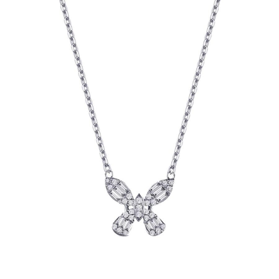 0.38 ct. Diamant Schmetterling Baguette Halskette