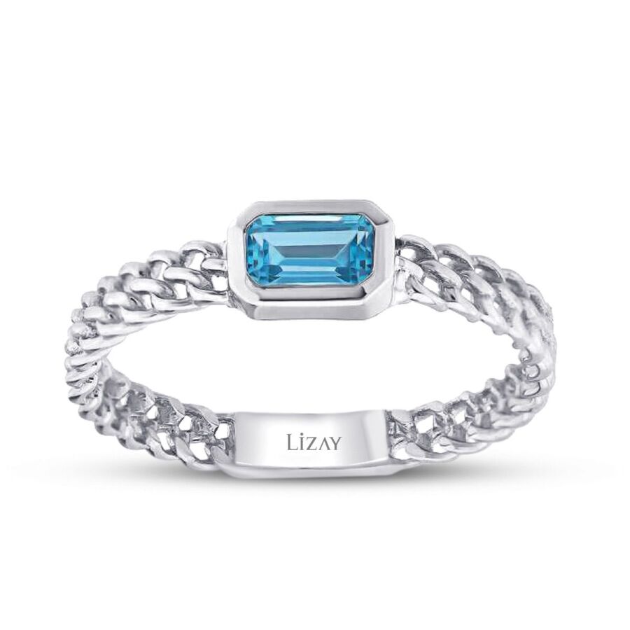 0.37 ct. Blauer Topas Smaragd Schliff Ring