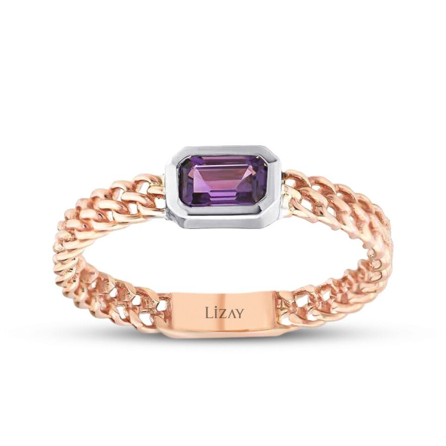 0,28 ct. Amethyst Smaragd Schliff Ring