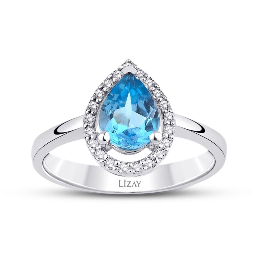 1.27 ct. Diamant Blauer Topas Ring