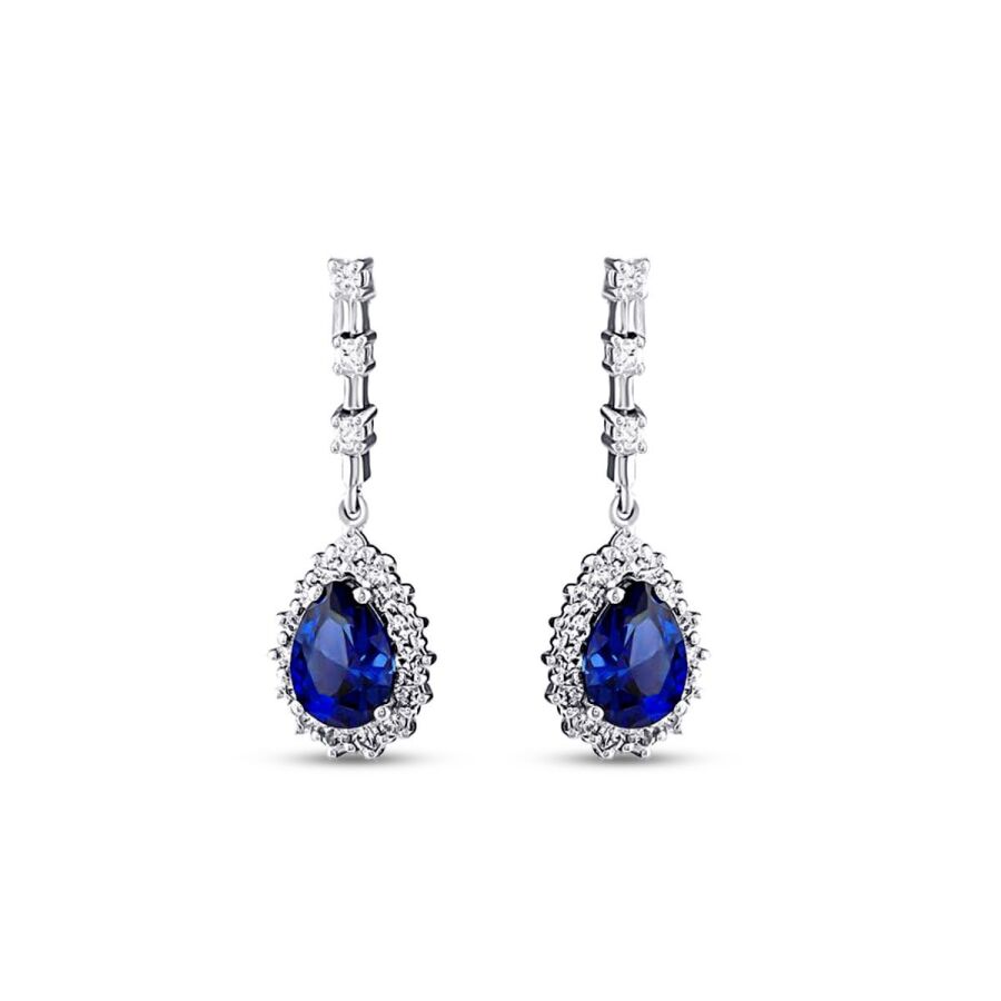 3.44 ct. Diamant Tropfen Saphir Ohrringe