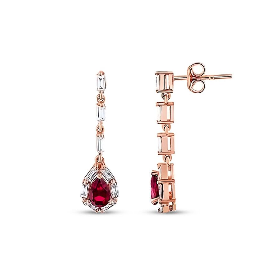 1.48 ct. Diamant Baguette Rubin Ohrringe