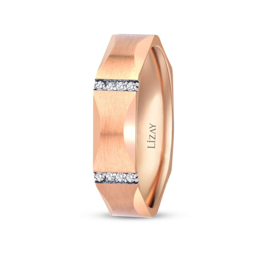 Diagonaler Ehering aus Roségold