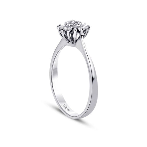 0,12 ct. Diamant Blumen Baguette Ring