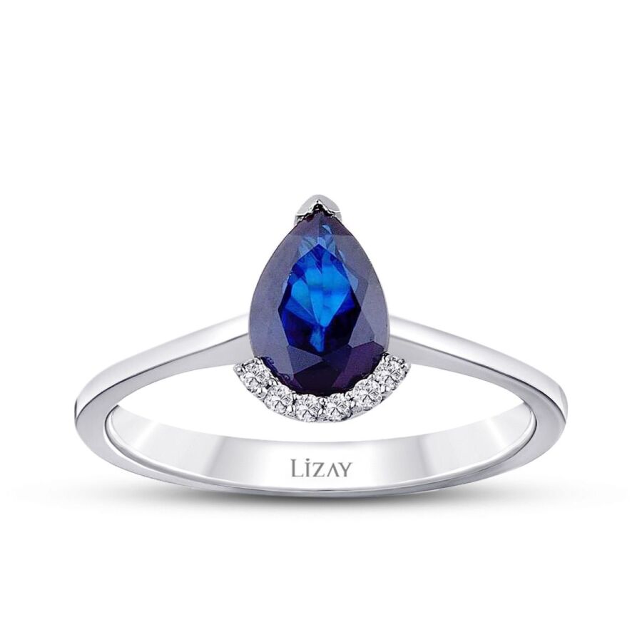 0.84 ct. Diamant Tropfen Saphir Ring