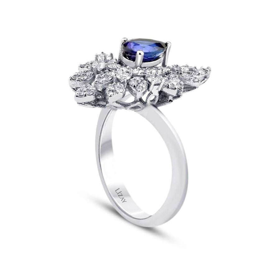 1.28 ct. Diamant Tropfen Saphir Ring