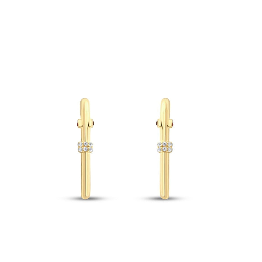 Gold Ovale Seitenstein Creolen Ohrringe