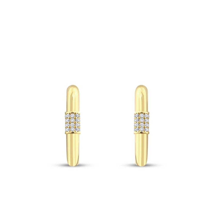 Gold Creole mit Ovalem Stein Ohrringe