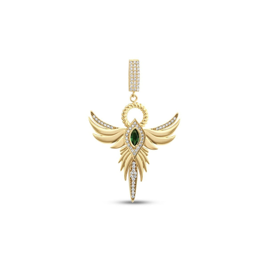 Charm-Engel mit grünem Stein aus Gold