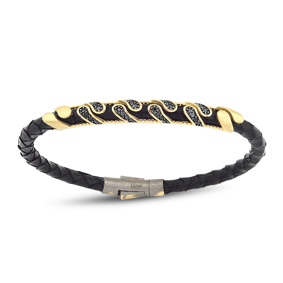 Gold Herren Armband mit schwarzem Stein