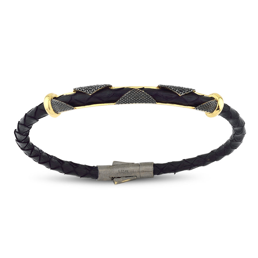 Gold Herren Armband mit schwarzem Stein