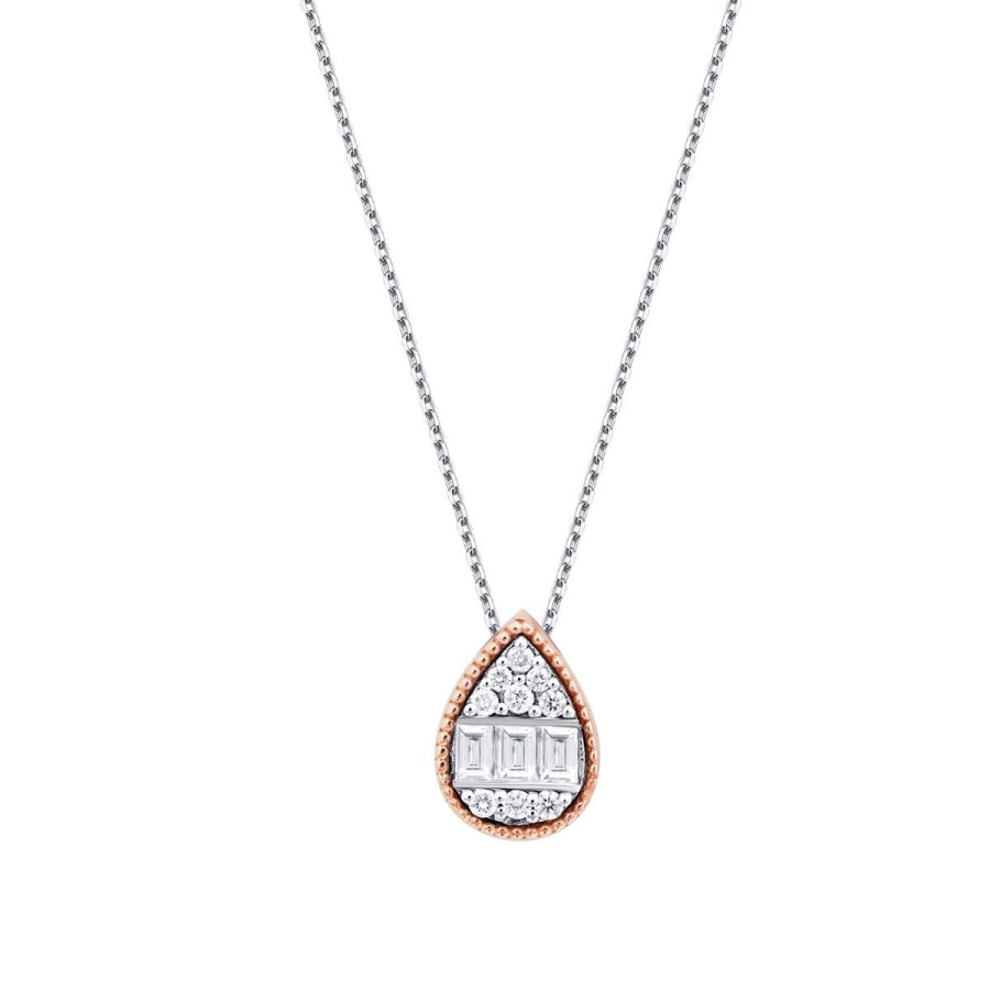 0,14 ct. Diamant Tropfen Baguette Halskette