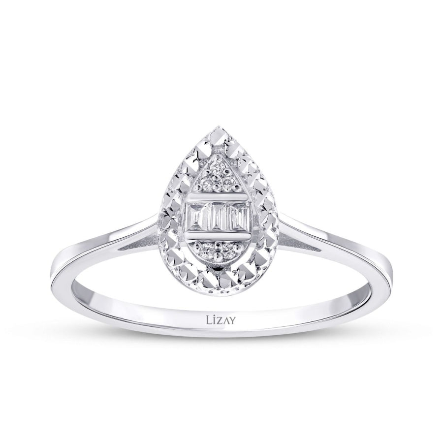 0,05 ct. Diamant Effekt Tropfen Baguette Ring