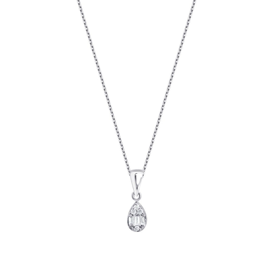 0,06 ct. Diamant Baguette Tropfen Halskette