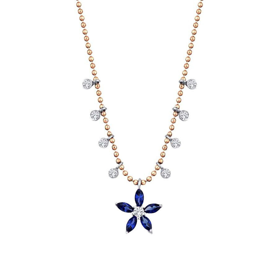 0.80 ct. Diamant Saphir Blumen Halskette