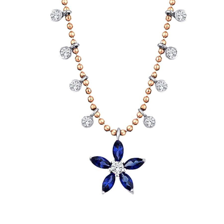 0,80 ct. Diamant Saphir Blumen Halskette