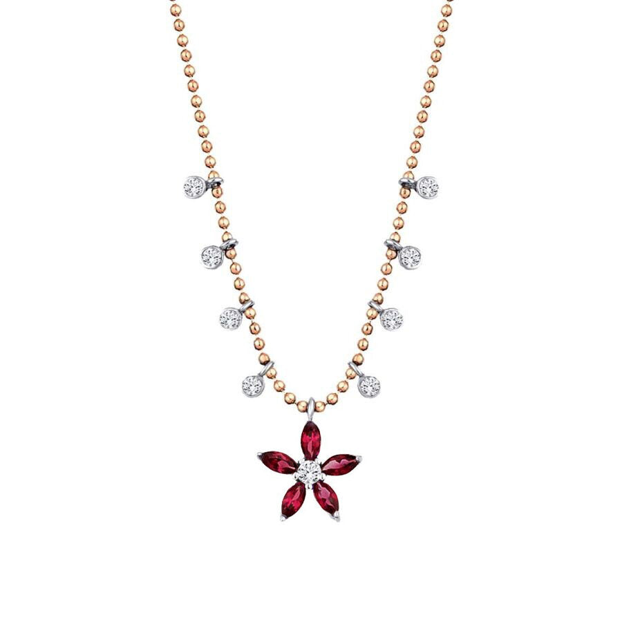 0,73 ct. Diamant Rubin Blumen Halskette