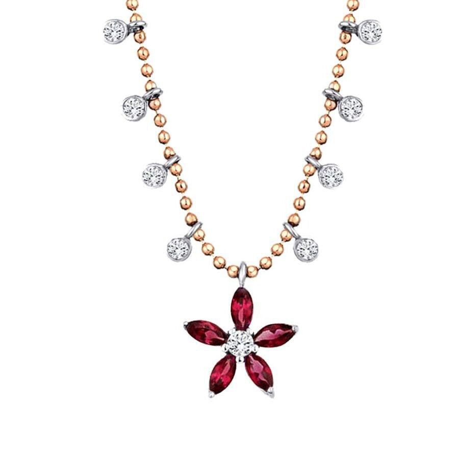 0,73 ct. Diamant Rubin Blumen Halskette