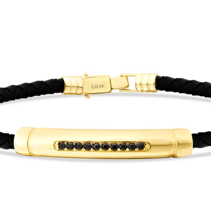 Herren-Armband mit schwarzem Steinbesatz aus Gold